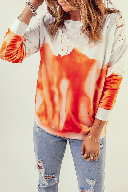 Orange Tie-dye Print Oversized Sweatshirt