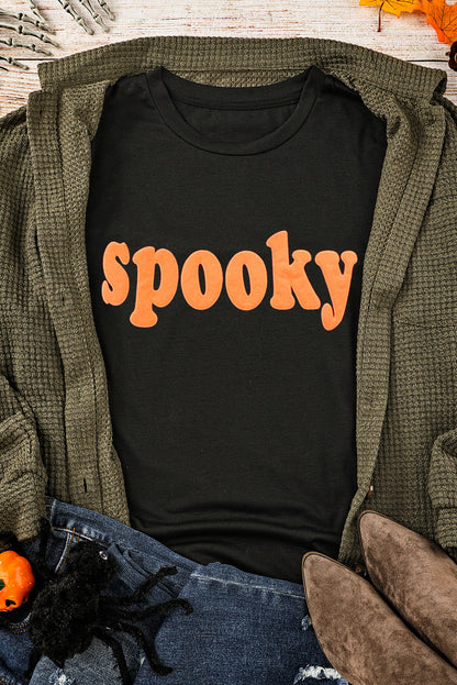 Halloween Spooky Crew Neck Casual Graphic Tee | Black