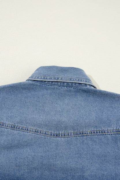 Flap Pockets Slim Buttoned Denim Shirt | Dusk Blue