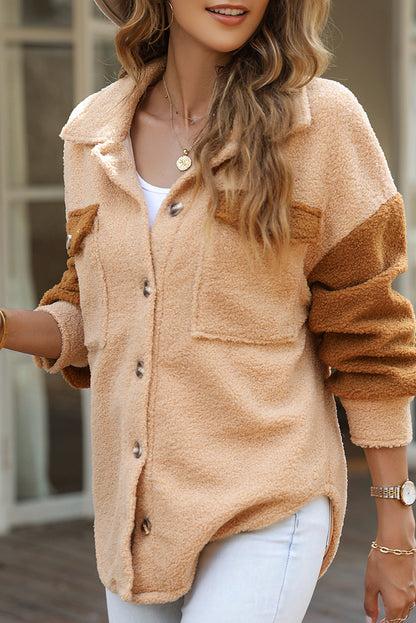 Sherpa Colourblock Flap Pocket Jacket | Camel