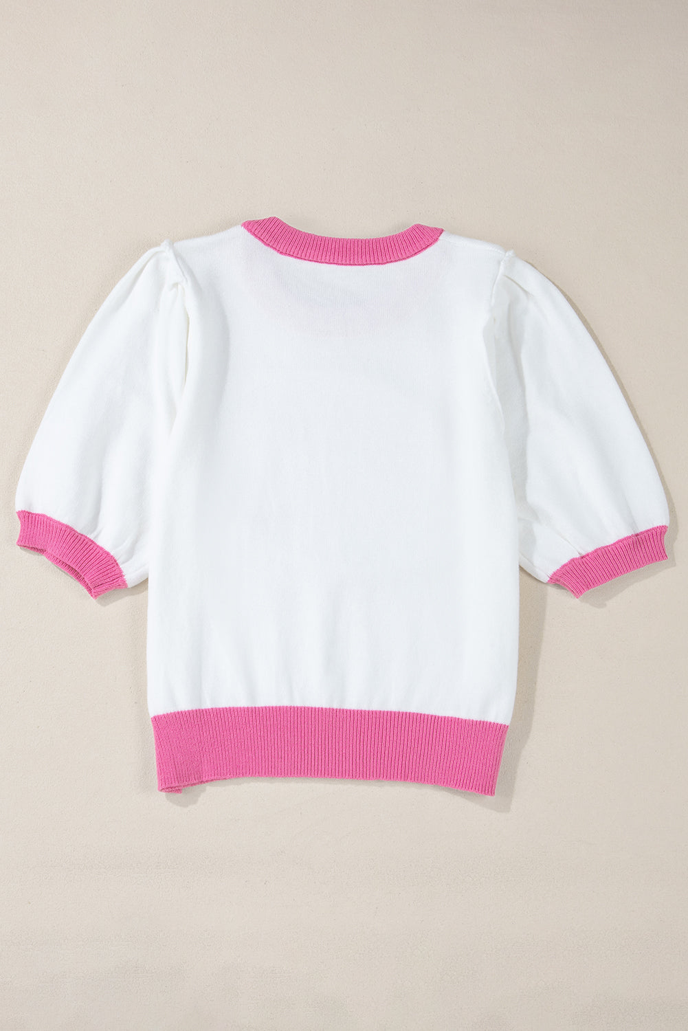 Sequin Rugby Colour Block Puff Short Sleeve Sweater | Pink