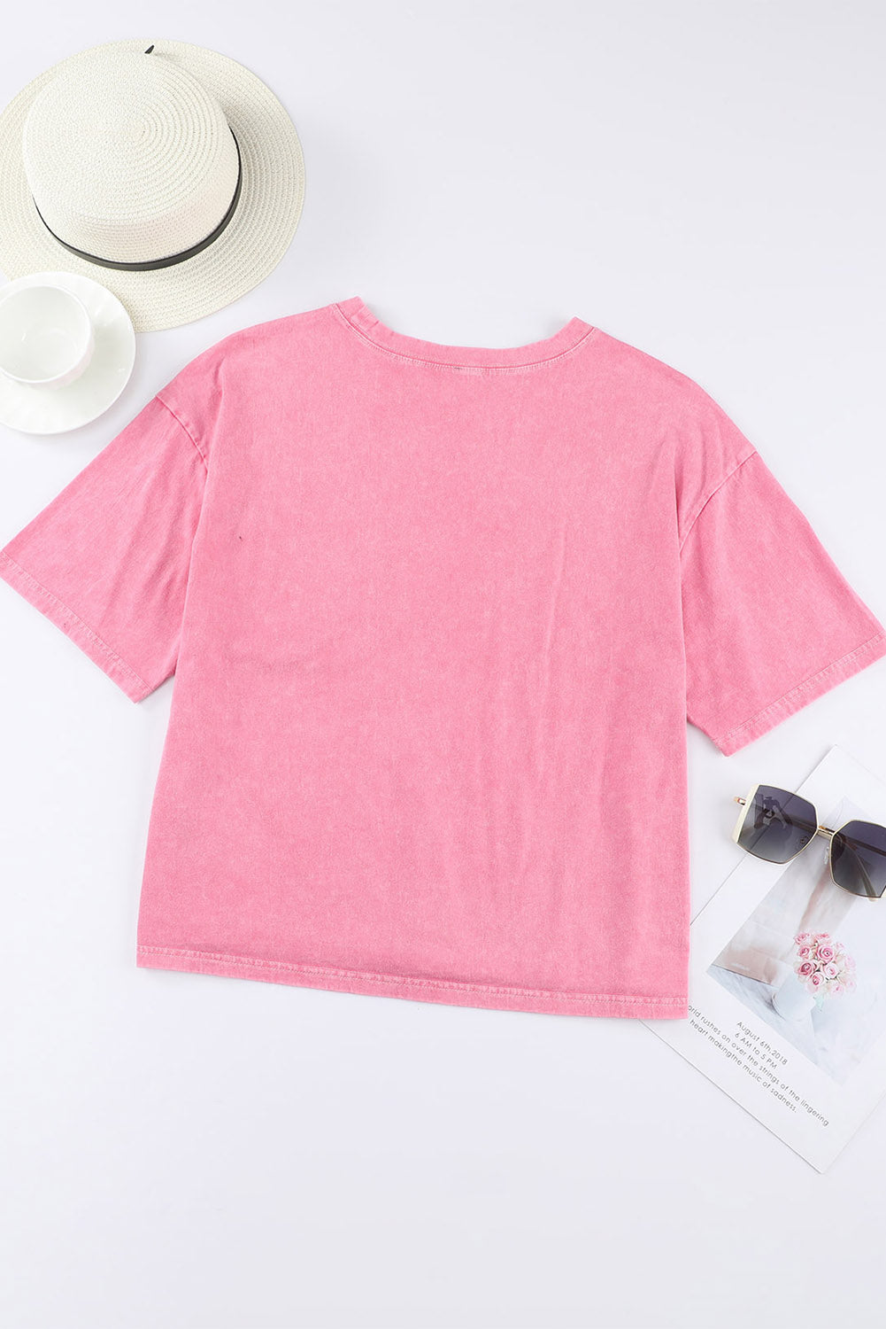 Acid Wash Lace Patch Pocket T-Shirt | Pink