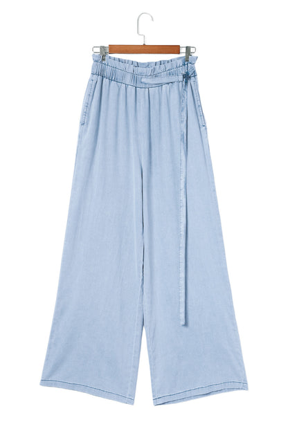 High Waist Pocketed Wide Leg Tencel Jeans | Sky Blue