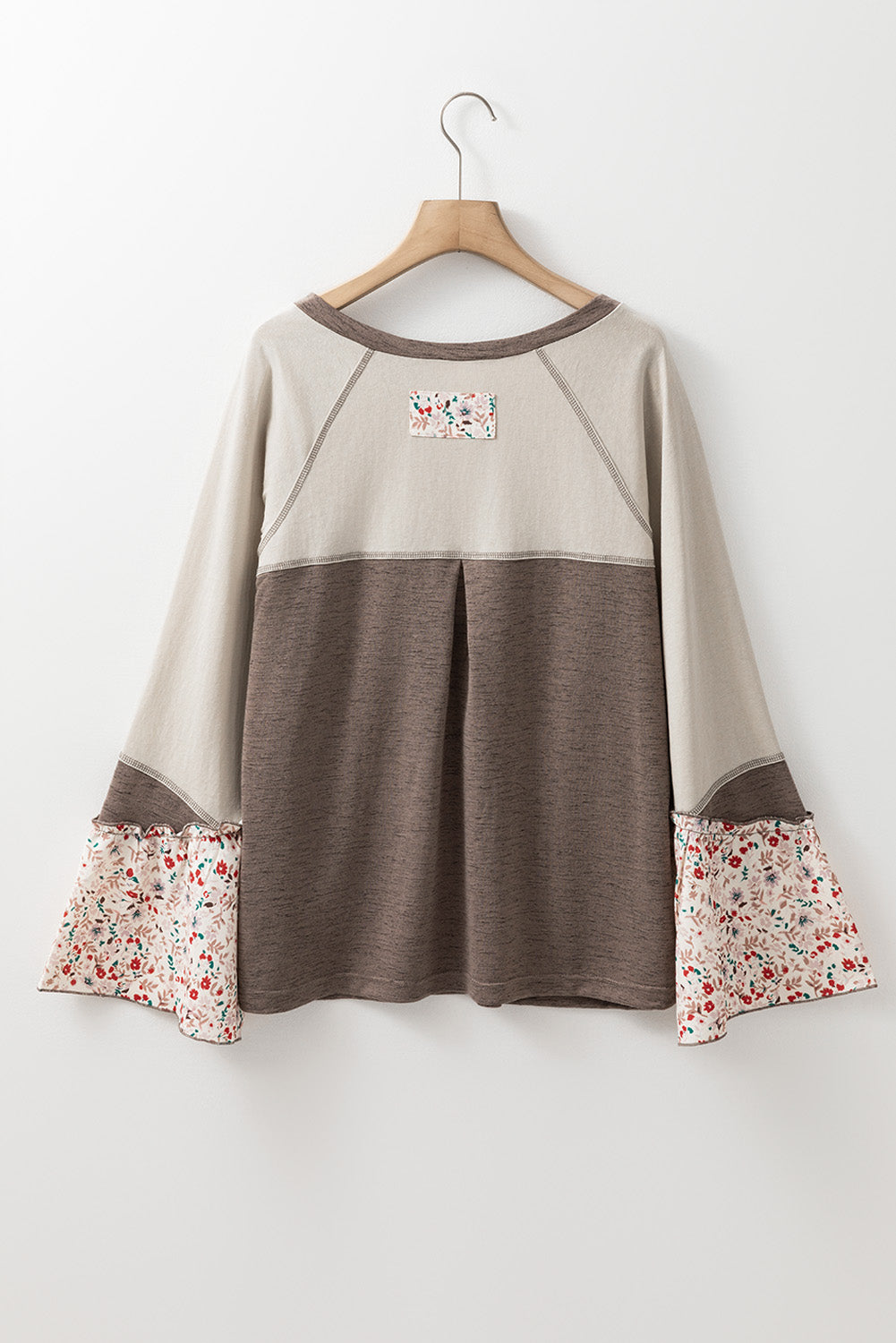 Colourblock Floral Patchwork Flared Sleeve Buttons Henley Top | Goat