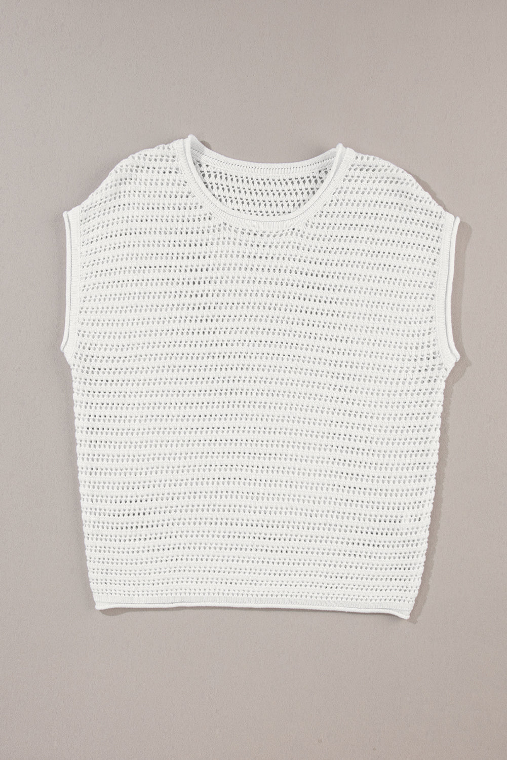 Hollow Out Knit Cap Sleeve Top | White