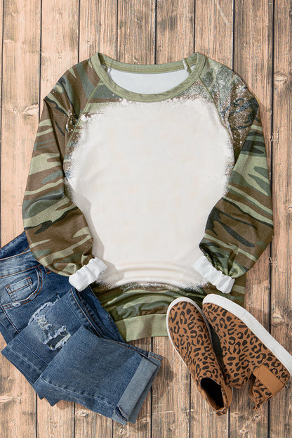 Camouflage Bleached Print Long Sleeve Sweatshirt | Jungle Green