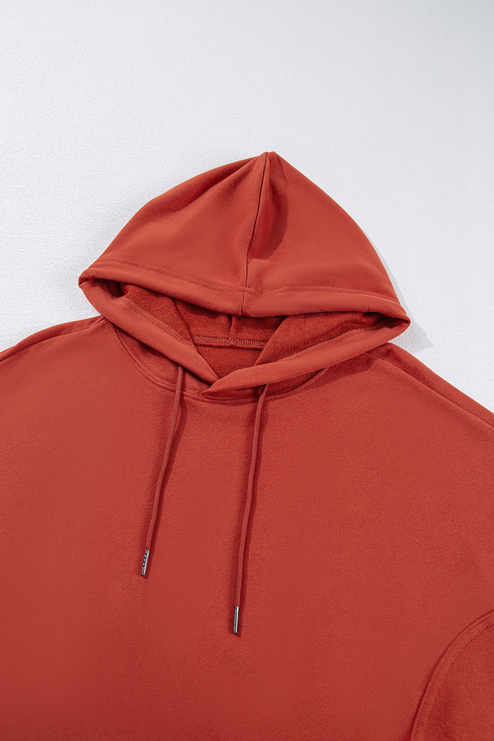 Drop Shoulder Pocketed Baggy Drawstring Hoodie | Red Clay