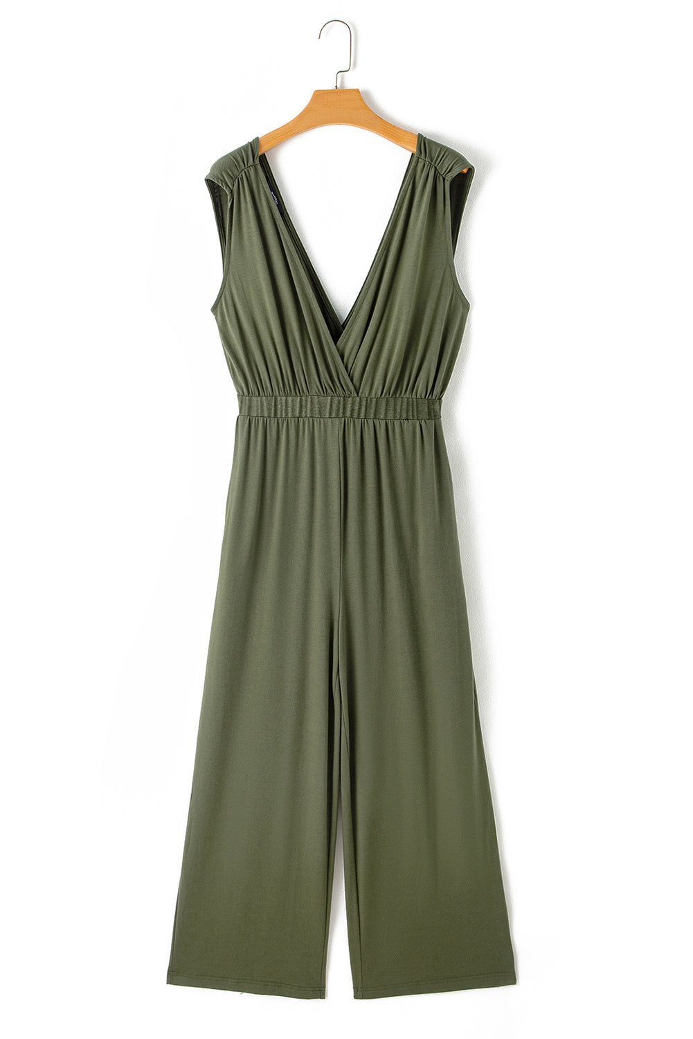 Deep V Pleated Crisscross Wide Leg Backless Jumpsuit | Jungle Green