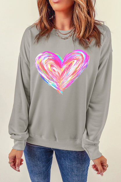 Valentines Brushwork Heart Graphic Drop Shoulder Sweatshirt | Gray