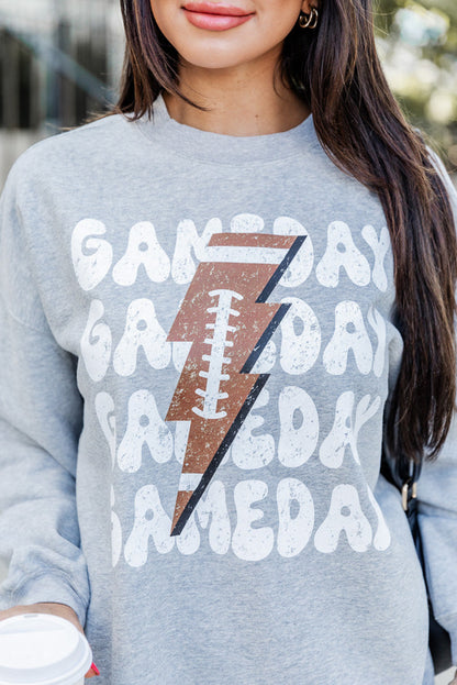 Game Day Lightning Rugby Football Print Pullover Sweatshirt | Gray