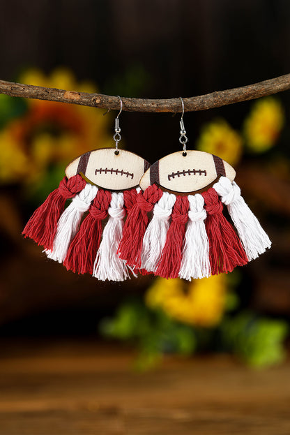 Red Rugby Football Color Block Braided Tasseled Drop Earrings