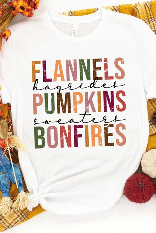 White FLANNELS PUMPKINS BONFIRES Crewneck Graphic Tee