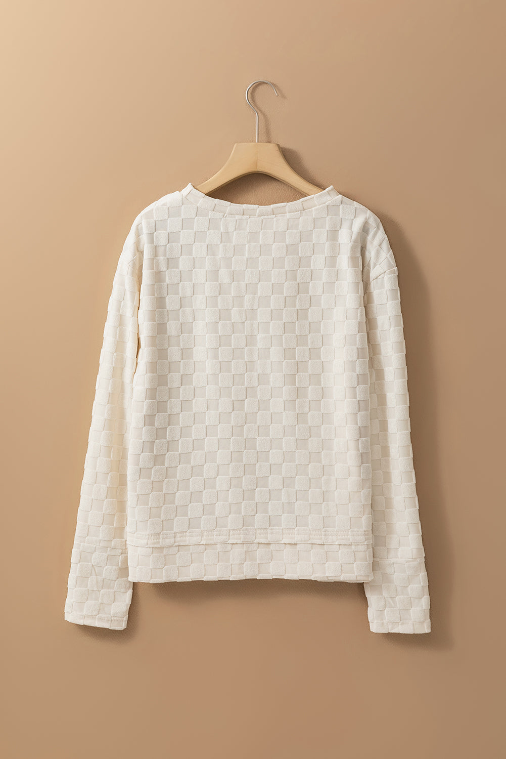 Solid Textured Thumbhole Sleeve Top | Beige