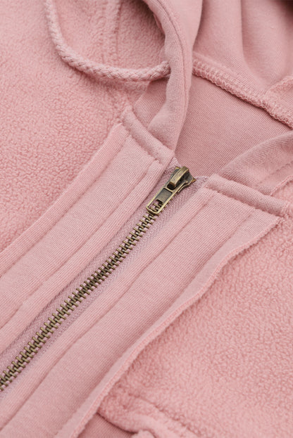 Flap Pocket Drawstring Hood Zip Up Jacket | Pink