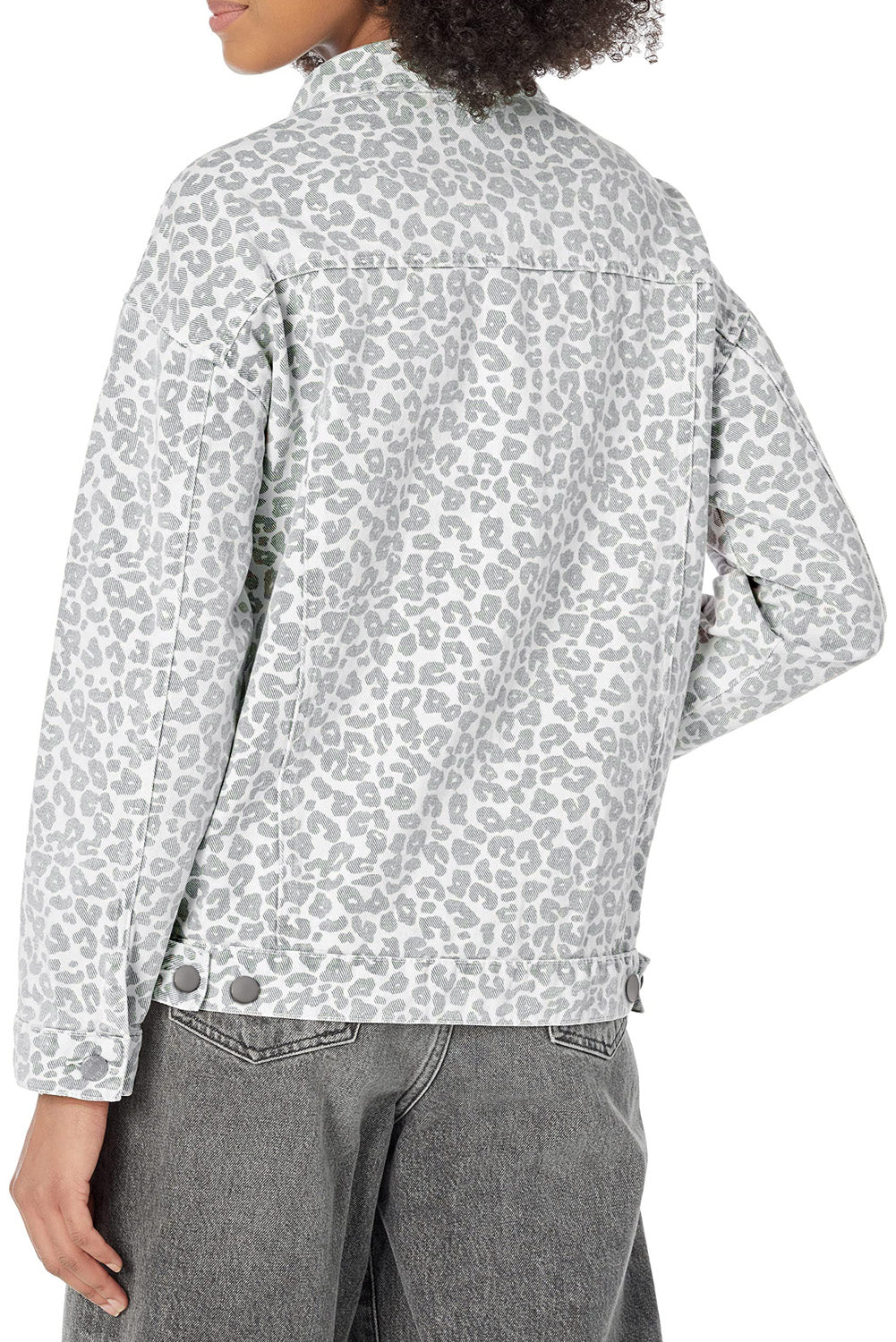 Leopard Printed Flap Pocket Denim Jacket | White