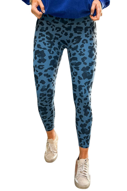 Classic Leopard Print Active Leggings | Blue