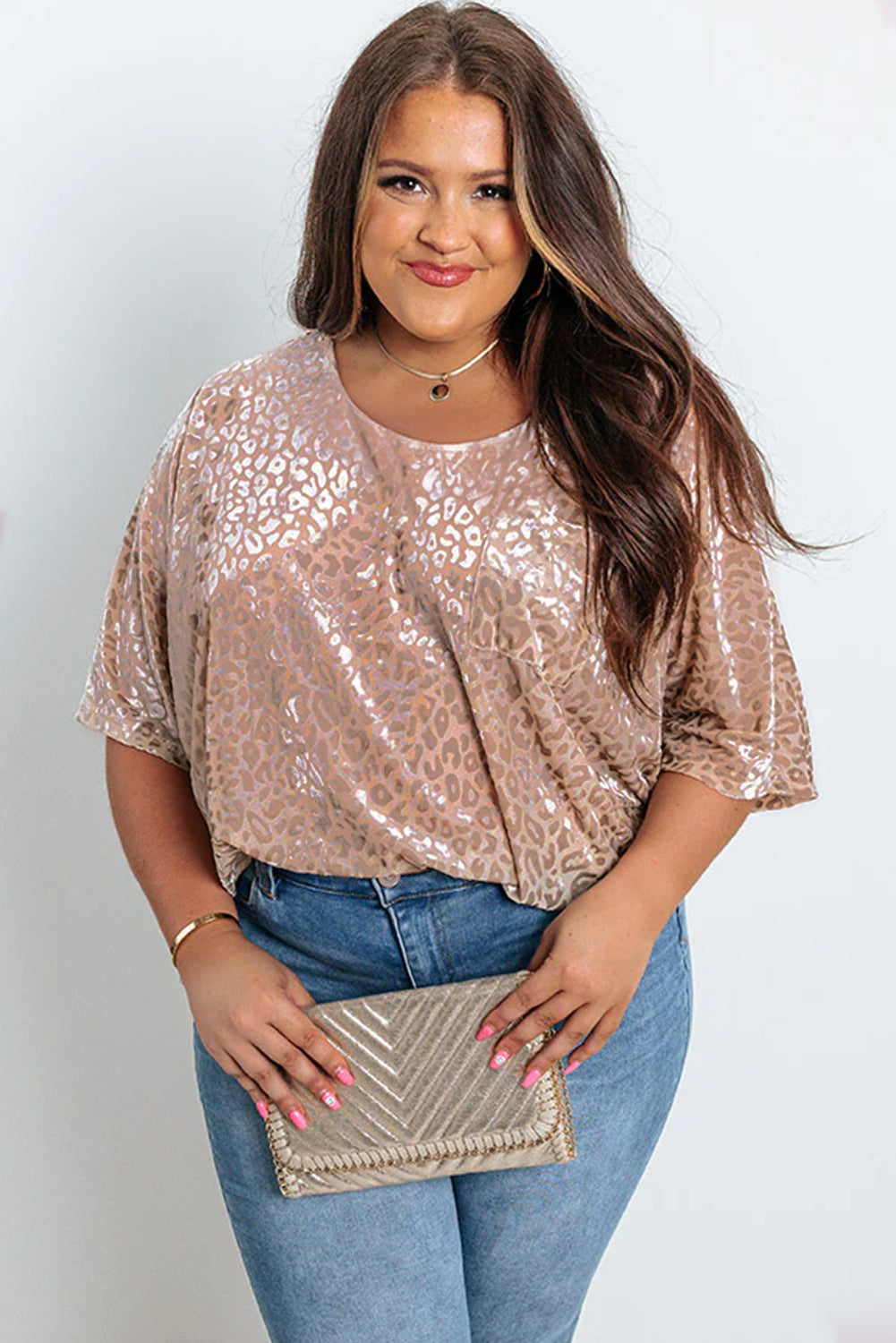 Leopard Print Plus Size T-Shirt | Khaki