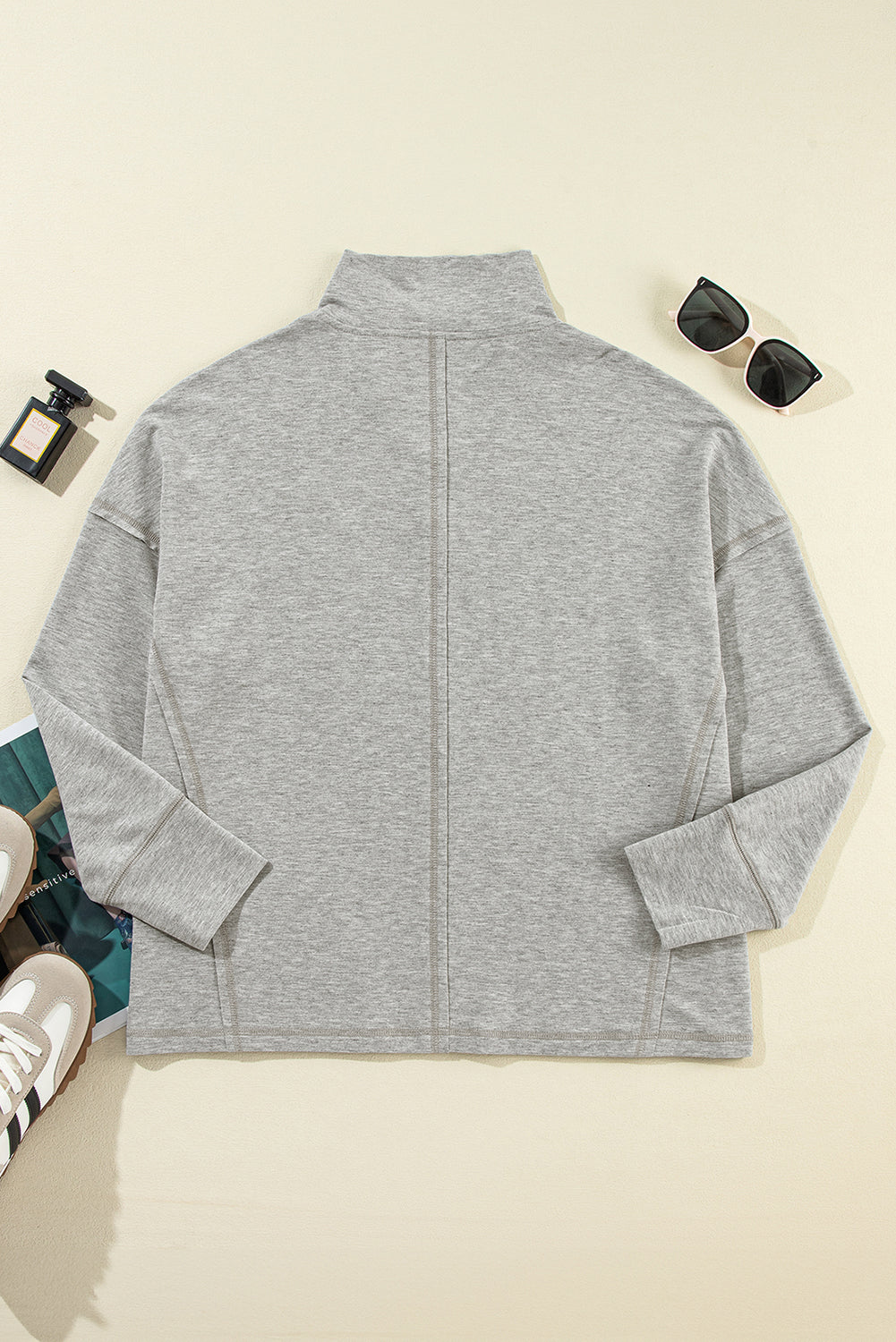 Exposed Seam Collared Pocketed Loose Sweatshirt | Light Grey