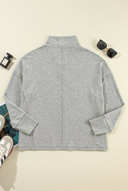 Exposed Seam Collared Pocketed Loose Sweatshirt | Light Grey