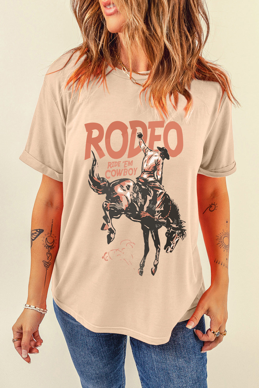 Rodeo Cowboy Graphic Crewneck T Shirt | Khaki