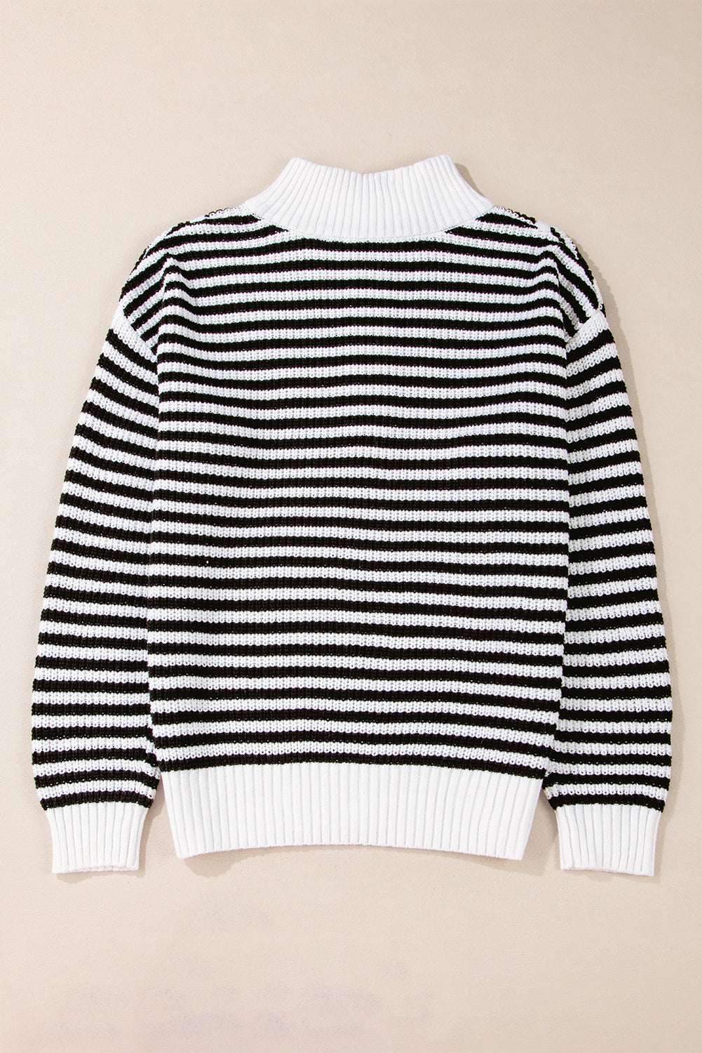 Zip Up Collar Drop Shoulder Sweater | Black Stripe