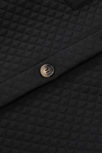 Retro Quilted Flap Pocket Button Shacket | Black