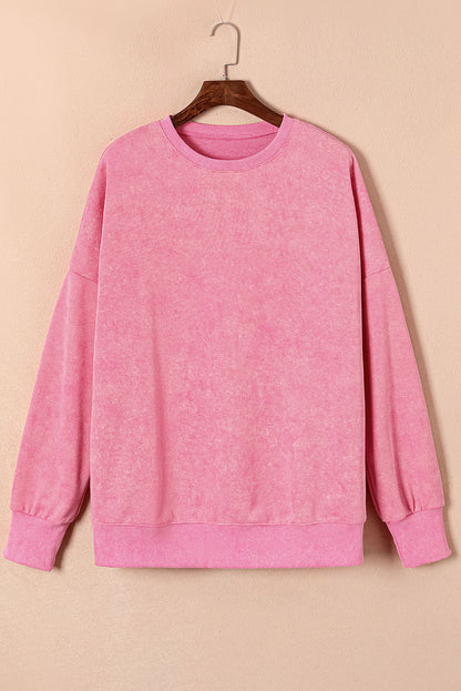 Drop Shoulder Ribbed Trim Oversized Sweatshirt | Pink