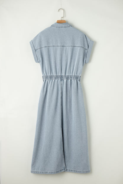 Short Batwing Sleeve Slit Back Denim Dress | Beau Blue