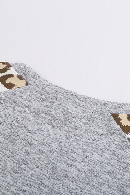 Round Neck Leopard Long Sleeve Top | Gray