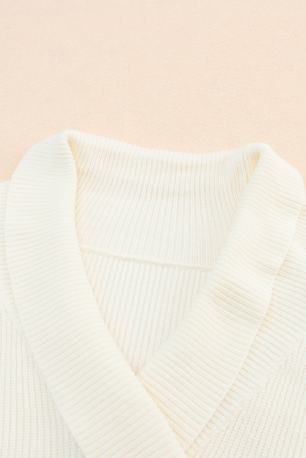 Ribbed Long Sleeve Surplice Crop Sweater | Beige