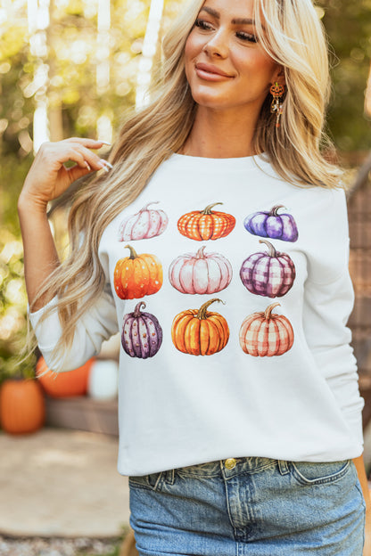 Thanksgiving Halloween Pumpkin Graphic Pullover Sweatshirt | Beige