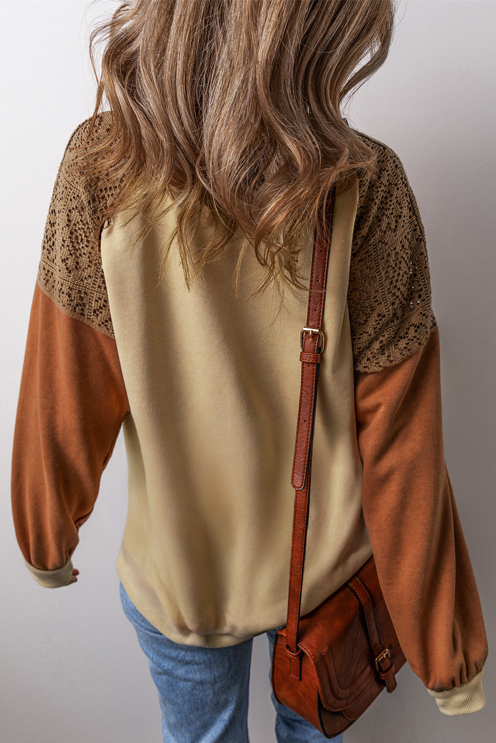 Lace Patchwork Colourblock Drop Shoulder Sweatshirt | Khaki