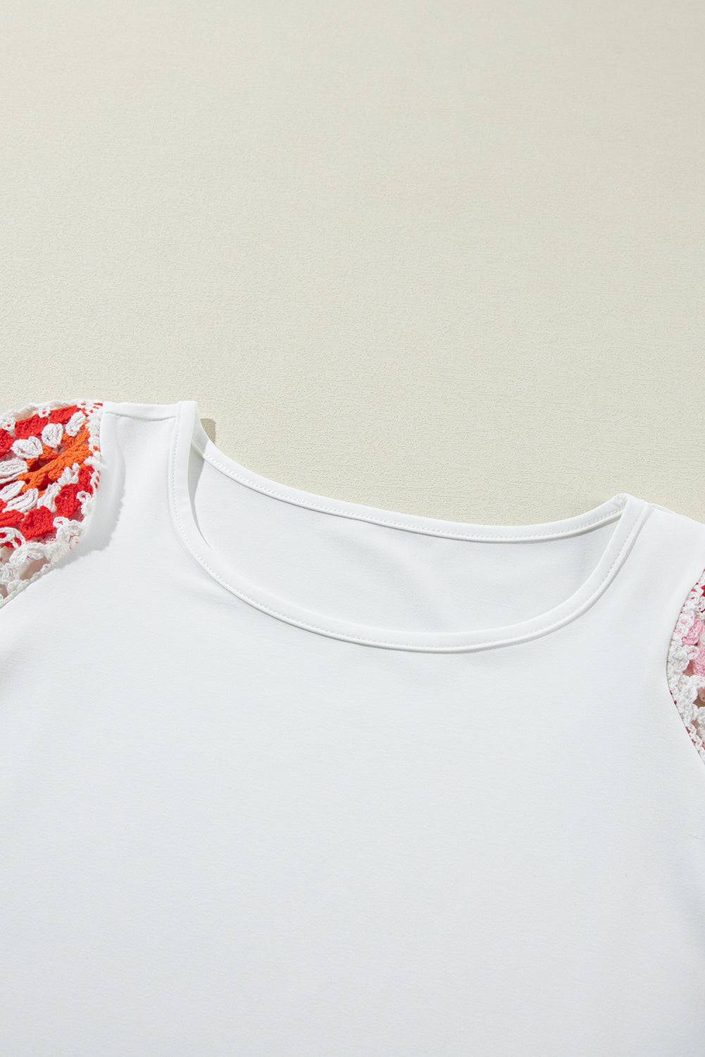 Floral Crochet Short Sleeve Top | White