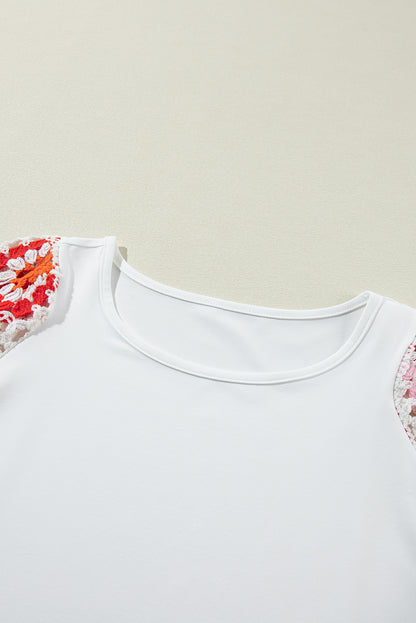 Floral Crochet Short Sleeve Top | White