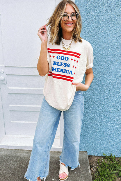 God Bless American Star And Stripe Graphic Tee | White