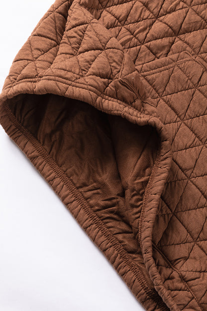 Solid Colour Quilted Kangaroo Pocket Hoodie | Coffee