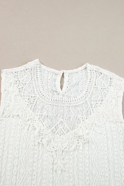 Guipure Lace Crochet Keyhole Back Tank Top | White