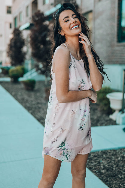 Summer Floral Print Pink Sleeveless Dress | as shown