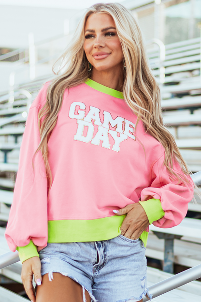 Game Day Glitter Colour Block Crew Neck Sweatshirt | Pink