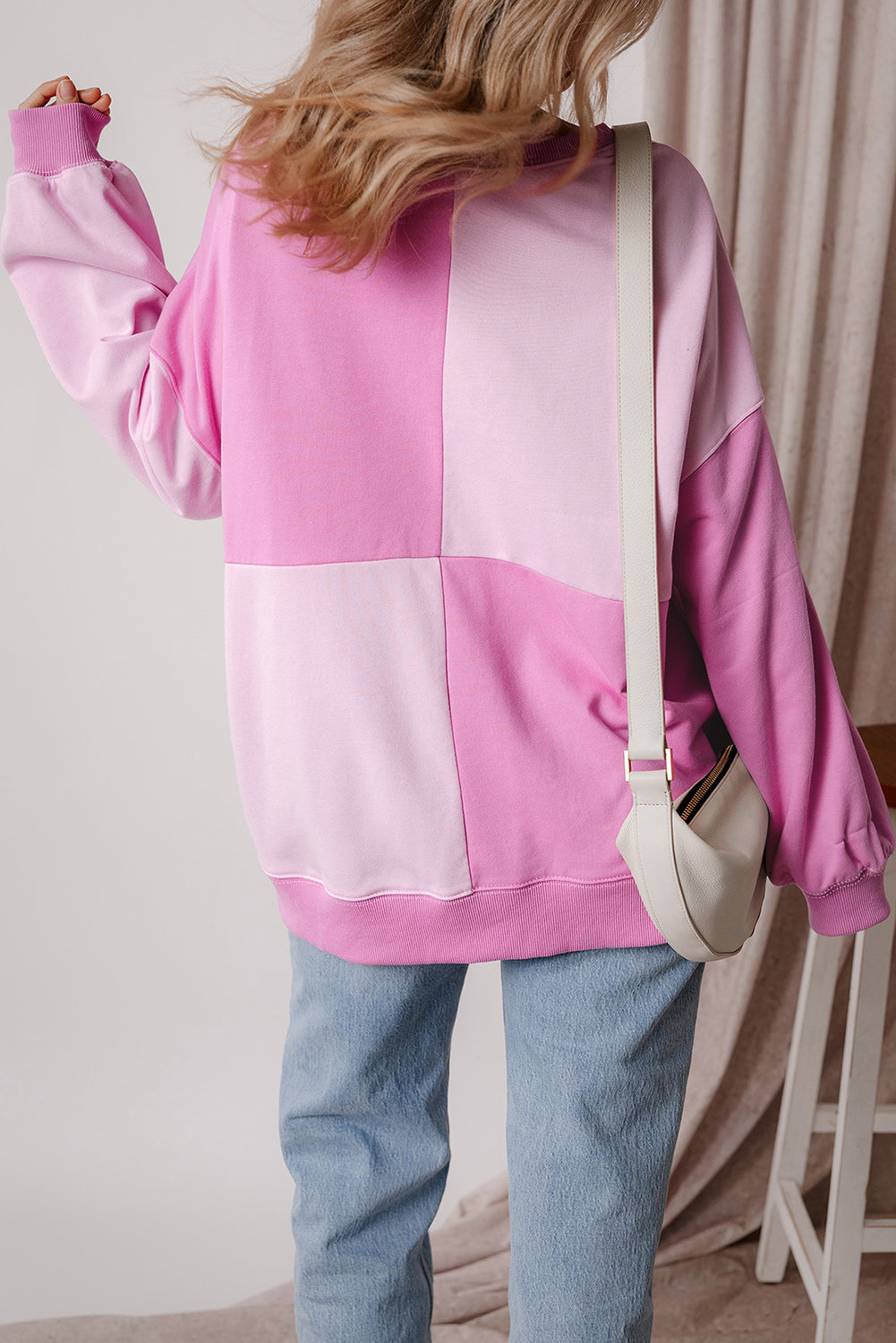 Colourblock Henley High Low Oversize Sweatshirt | Pink