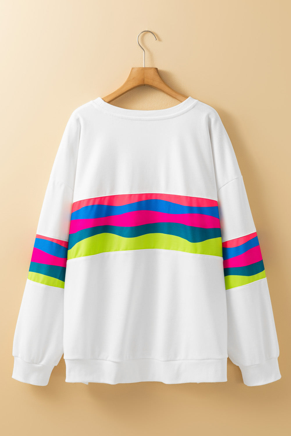 Plus Size Colourful Striped Drop Shoulder Loose Sweatshirt | White