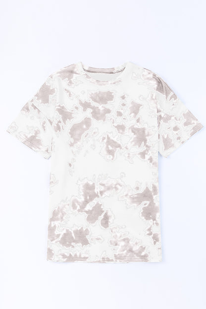 Tie-Dye Round Neck Short Sleeve Top | White