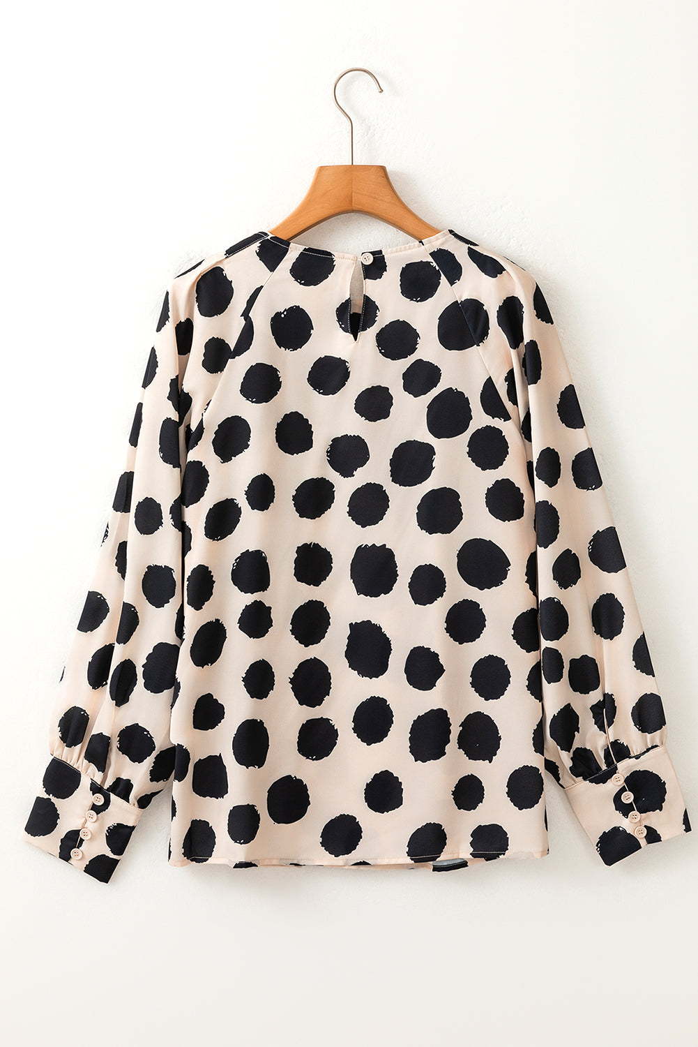 Polka Dot Print Buttoned Sleeve Pleat Blouse | Black