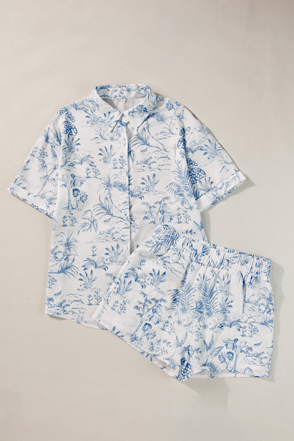 Floral Short Sleeve Shirt And Shorts Set | Sky Blue