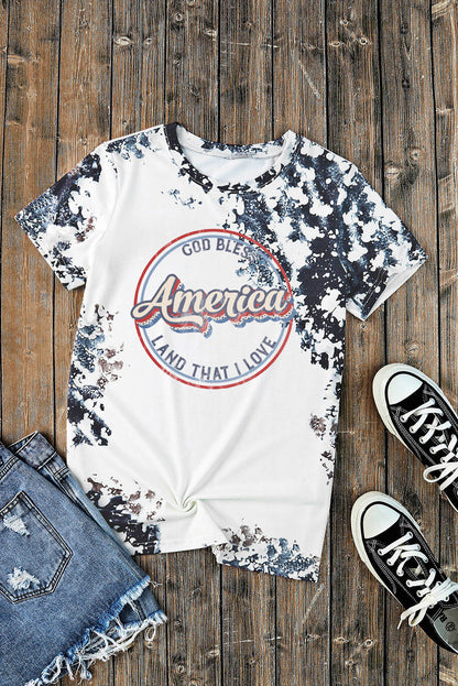 America Slogan Tie Dye Print T Shirt | Gray