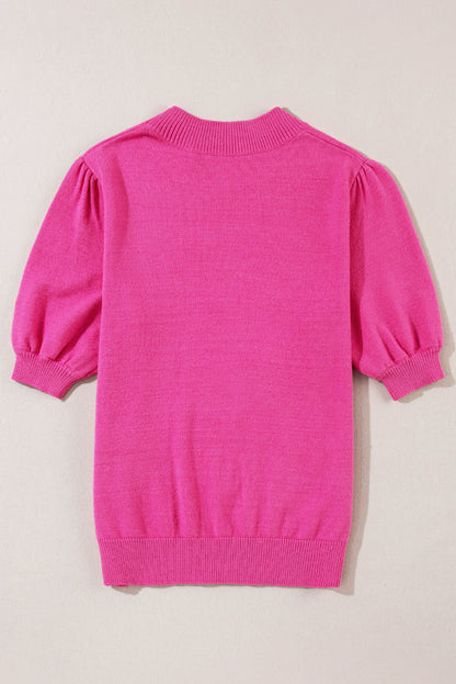 Floral Bubble Short Sleeve Sweater | Bright Pink