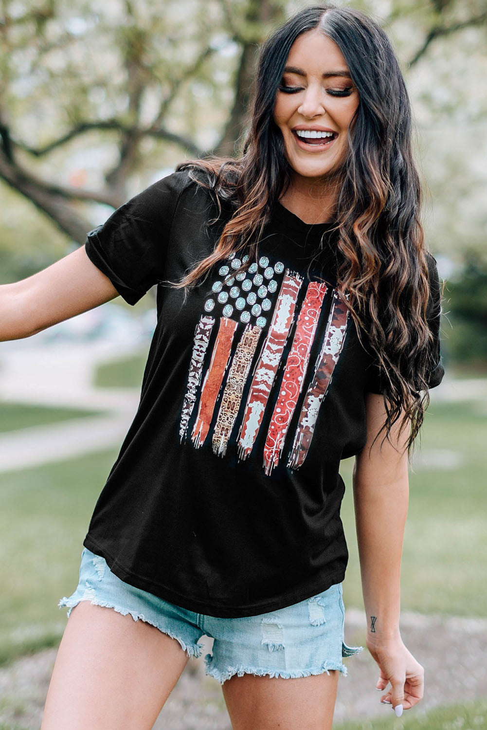 Western American Flag Graphic Tee | Black