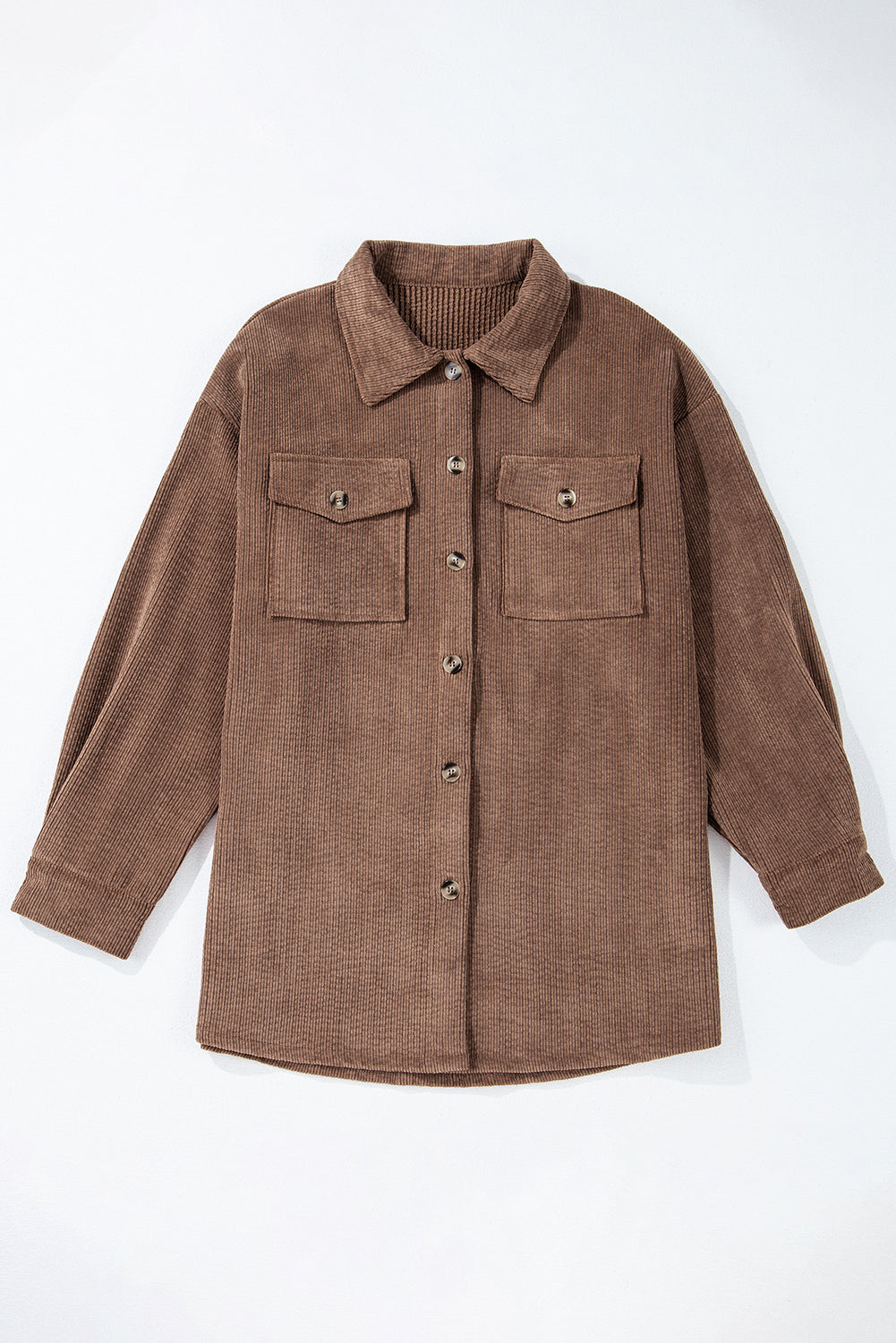 Corduroy Flap Pocket Button Up Shacket | Chestnut