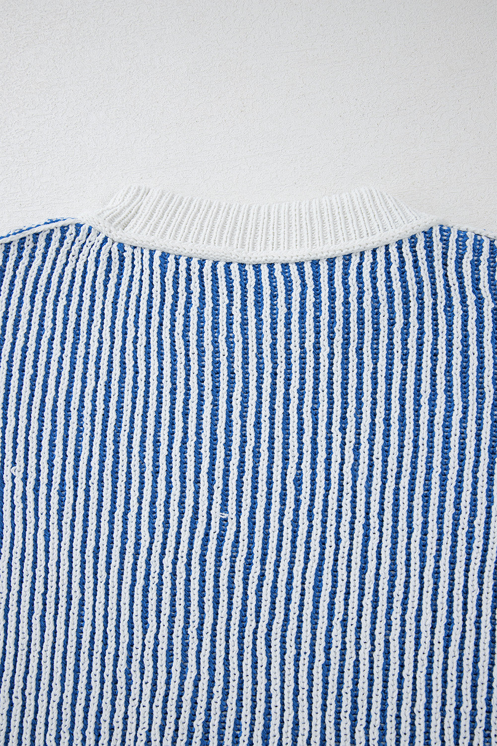 Striped Textured Knit Contrast Edge Loose Sweater | Dark Blue