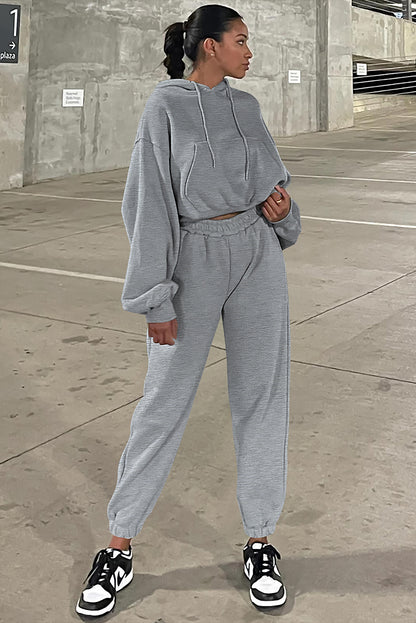 Solid Drop Shoulder Hoodie And Joggers Activewear Set | Gray